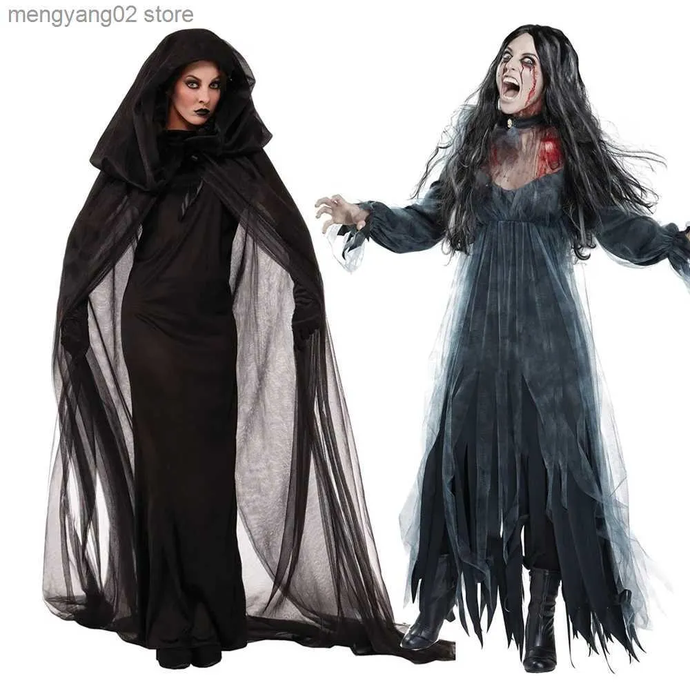 Theme Costume Horrible Halloween Hooded Robe Come for Women Cosplay Vampire Witch Death Robe Nightclub Carnival Party Cape T231011