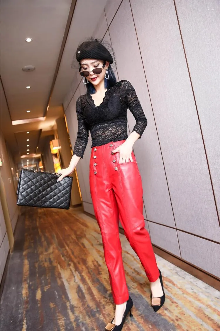 Women's Pants YR!.2023 Brand Women High Waist Pencil Pants. Genuine Leather Pants.slim Casual Sheepskin Trousers