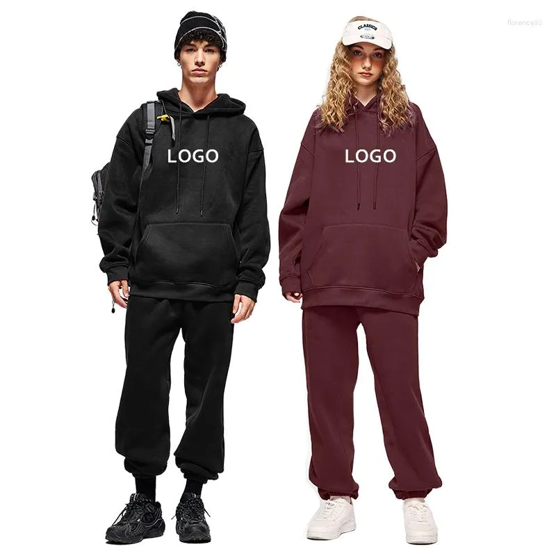 Felpe con cappuccio da uomo in pile pesante taglie forti e pantaloni da jogger set tute da uomo in cotone unisex con stampa personalizzata logo tuta da uomo con