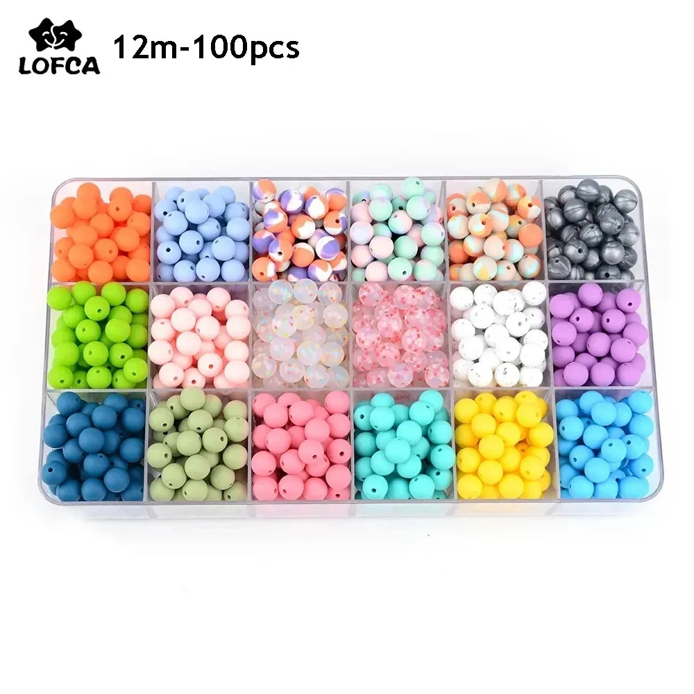 Teethers Toys LOFCA 12mm 100pcslot Slicone Beads food Grade Baby Teether Round Chewable Teething silicone teether for Diy 231010