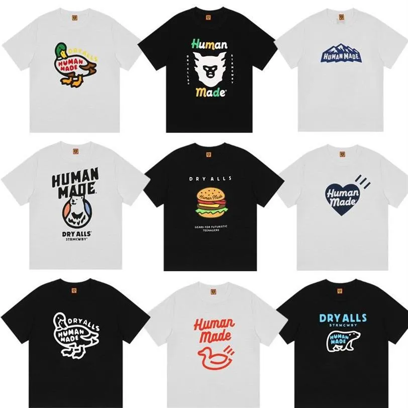 Humano feito japonês masculino e feminino camisetas designer bonito manga curta dos desenhos animados pato padrão solto algodão casal T-shi204V