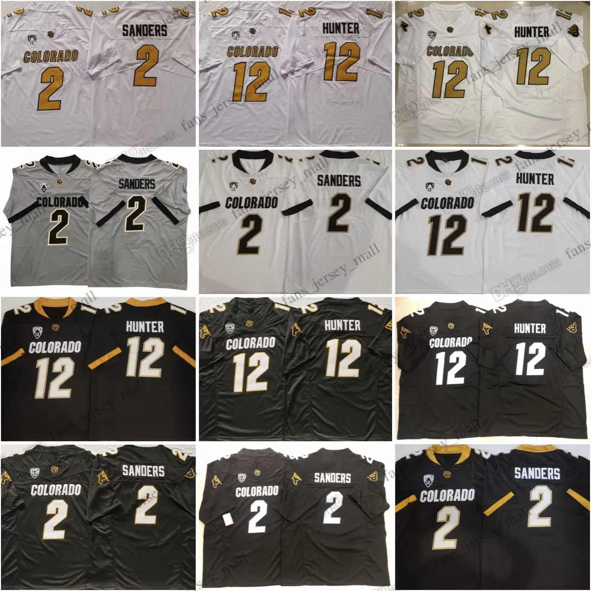 2023 NCAA Colorado Buffaloes College Football Jersey 2 Shedeur Sanders 12 Travis Hunter Jersey