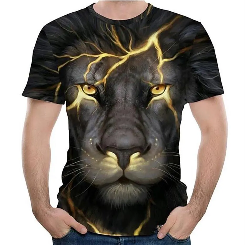 メンズグラフィックTシャツ3Dデジタル面白いTシャツ男の子DIYパターンストリートウェアTシャツ通気可能なカジュアルトップライオンパターン全体202K