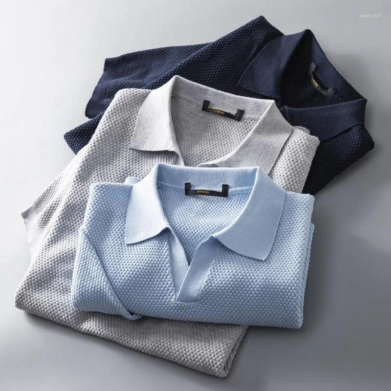メンズポロスV-編みポロ短袖Tシャツ夏ファッションカジュアルハーフシャツ