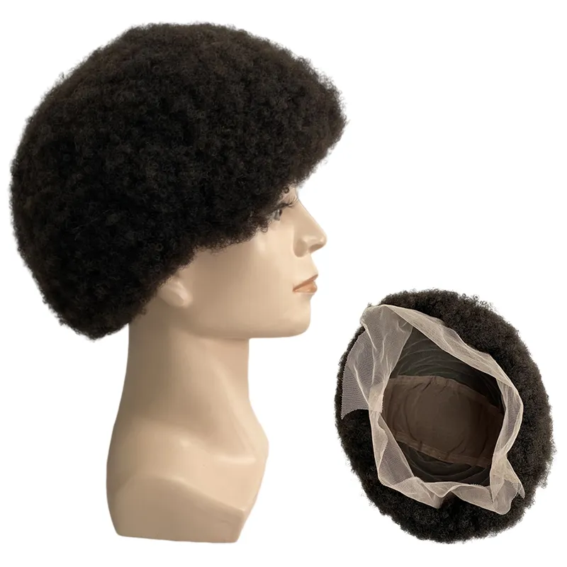 Volledige Kant 4mm Mongoolse Maagdelijke Menselijk Haar Vervanging Wortel Afro Kinky Krul Volledige Kant Pruik voor Zwarte Mannen