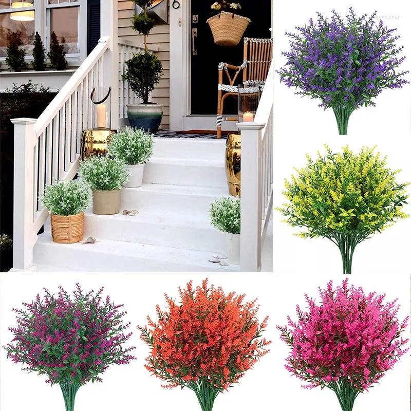 Dekorativa blommor Vackra simulering Konstgjorda plastväxter Lavendel utomhus inomhus hem trädgård dekor hushållsprodukter