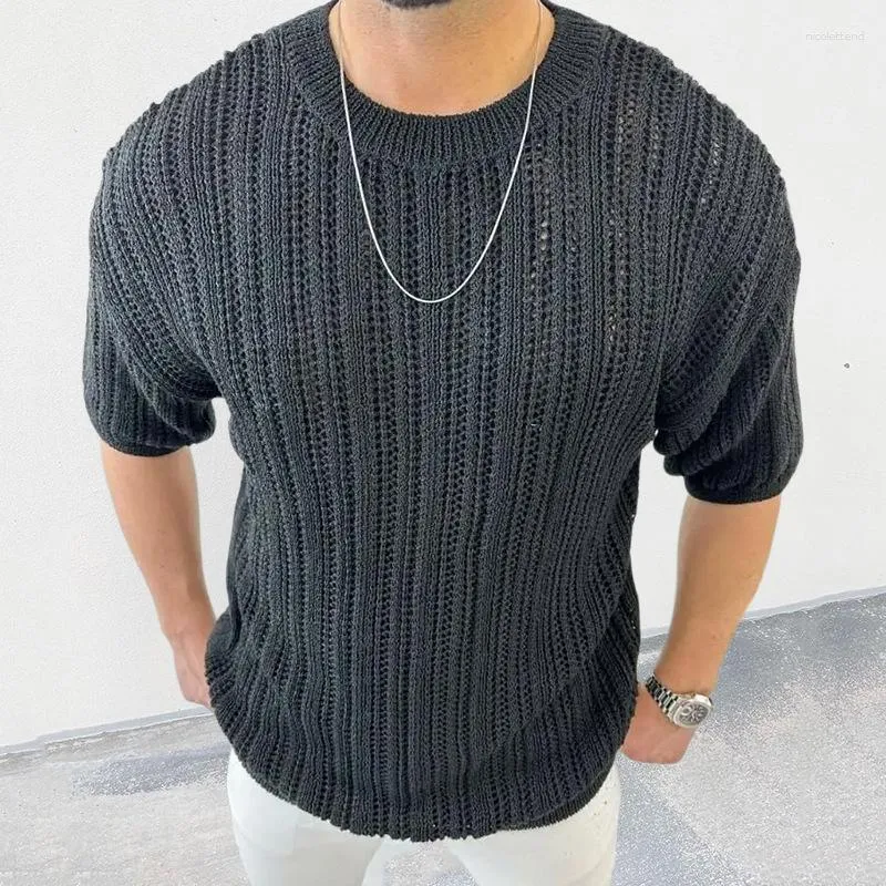Suéter masculino de malha de manga curta 2023 verão Europa e Estados Unidos Slim Fashion Knit Sweater Top