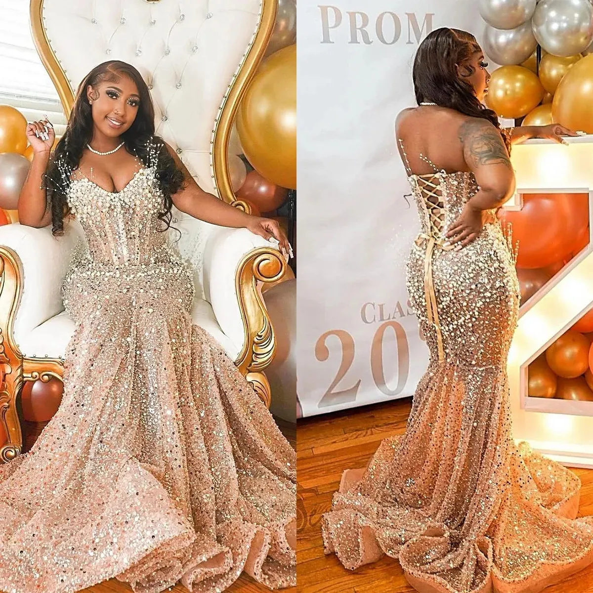 Luxury Arabic Style Sequined Mermaid Sequin Mermaid Prom Dresses