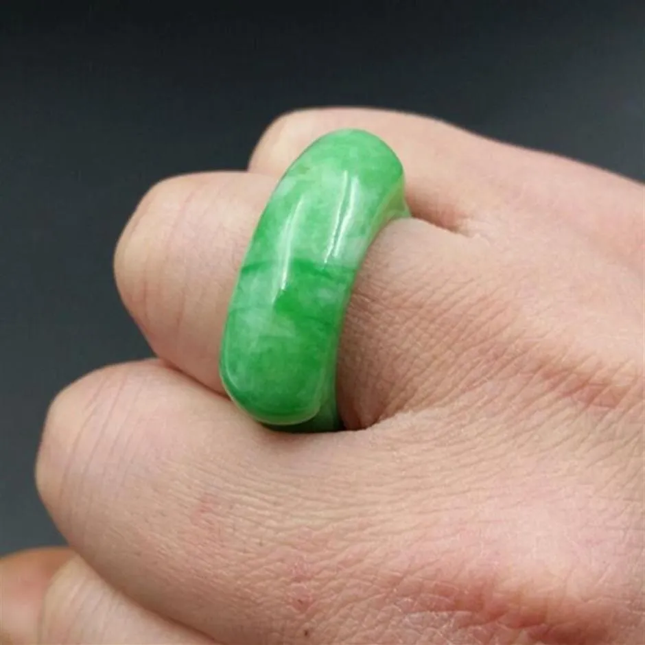 Natural jade Myanmar jade dry green saddle jade ring whole Yang green ring men and women with the same ring2438