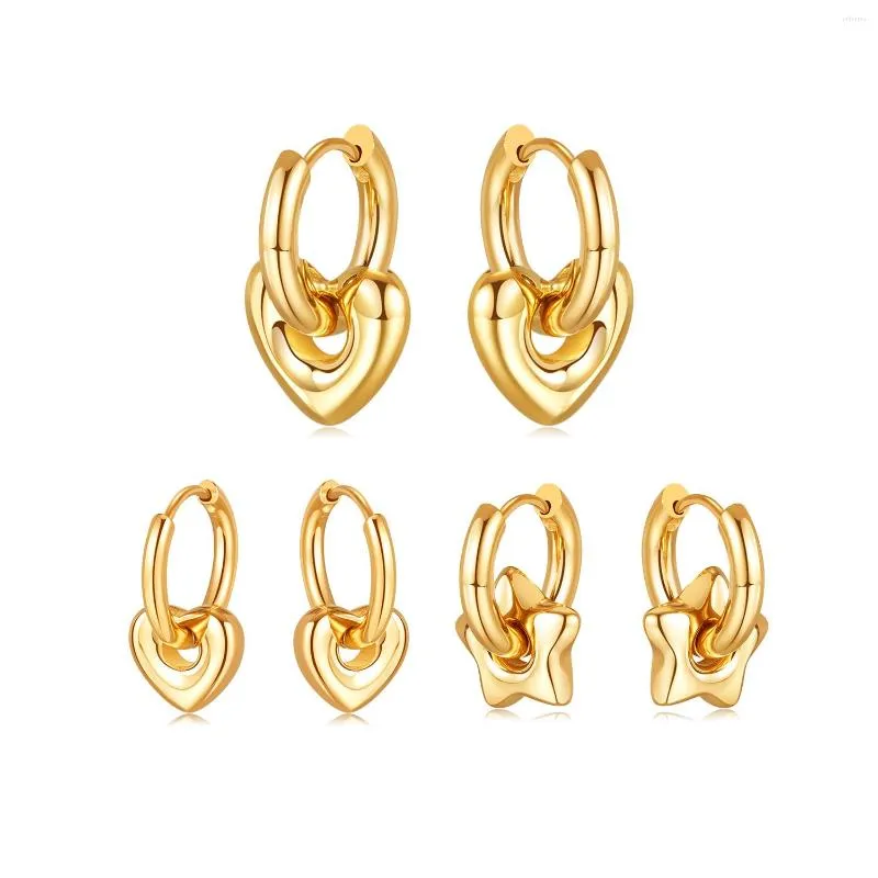 Creolen JHSL Nette Dame Frauen Koreanische Herz Stern Tropfen Charme Ohrring Gold Farbe Mode Schmuck Cocktail Party Geschenk