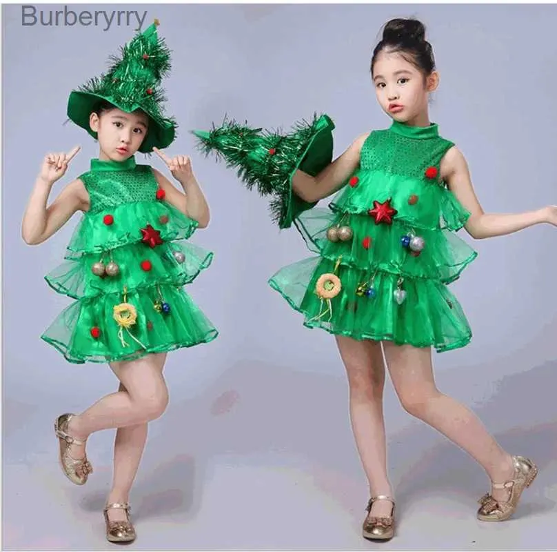 Traje temático Mujeres Niñas Niños Niños Árbol de Navidad Verde Venir Traje Cosplay Accesorios Sombrero Elfo Fancy DressesL231010