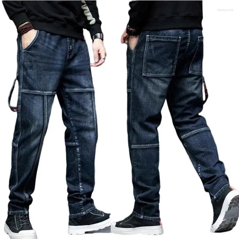 Мужские джинсы, мужские сезонные свободные эластичные мужские брюки-карго, мужские брюки-шаровары с эластичной резинкой на талии больших размеров