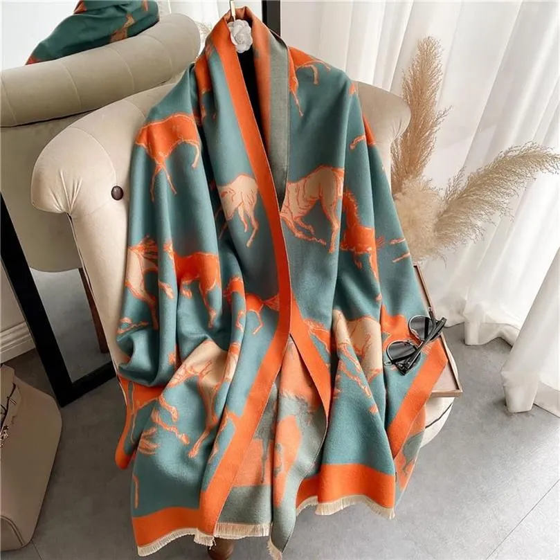 Schals Pferd Tier Schal Kaschmir Winter Frauen Design Druck Dicke Warme Decke Schal Und Wrap Bufanda Luxus Pashmina Stoles291c