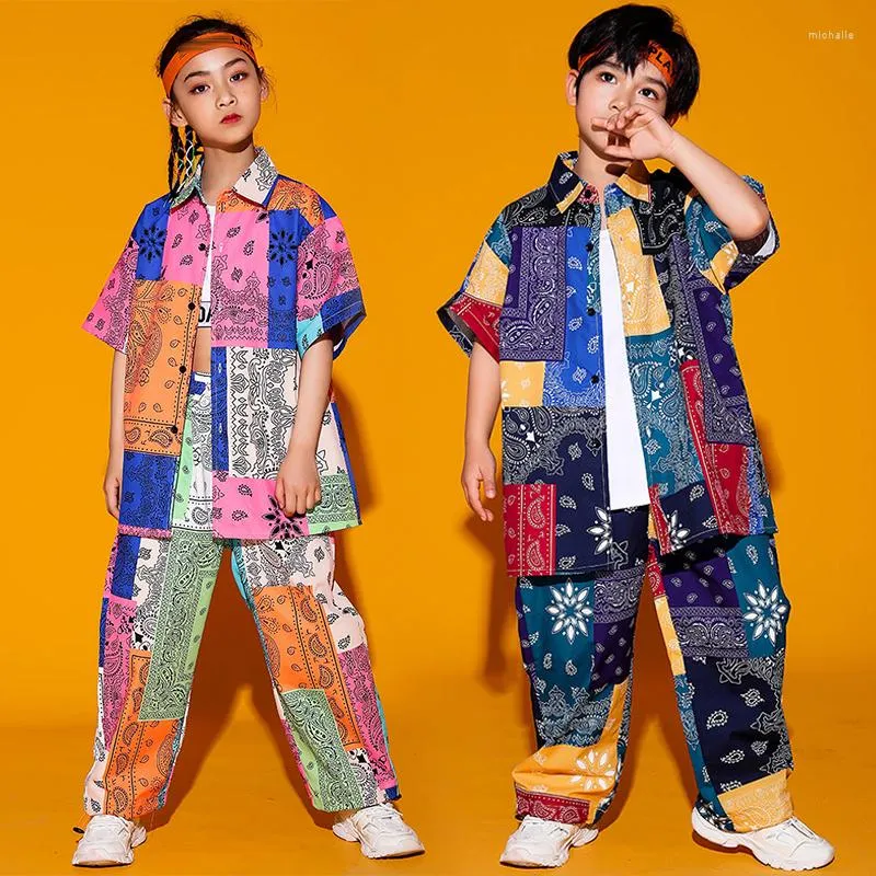 Scene Wear Modern Hip Hop Dance Costume Fashion Printed Shirts Pants Street Performance Outfit Girls Children Day BL6090