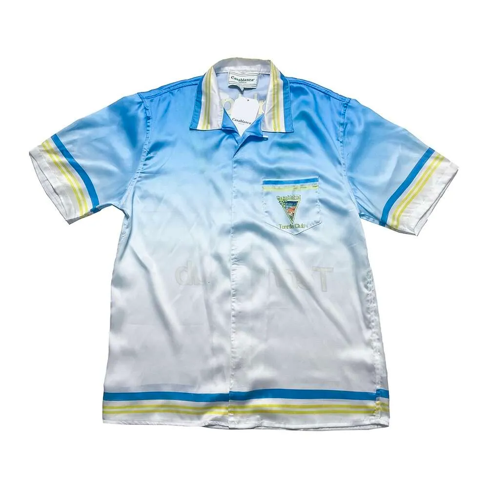 23SS Casablanca Beach Shirt Style Blue Gradient Tennis Court Hawaiian Shirts Męskie i Kobietowe Koszula z krótkim rękawem Casablanc