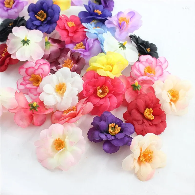 Fleurs décoratives 6cm soie artificielle marguerite cerisier tête de fleur pour Scrapbooking couronne cadeaux boîte de bonbons mariage décor à la maison accessoires