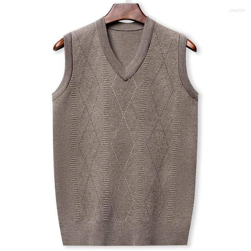 Men's Sweaters Spring And Autumn Pullover V-neck Solid Screw Thread Geometric Short Sleeve Tank Top Fashion Formal Vacation Casual Tops