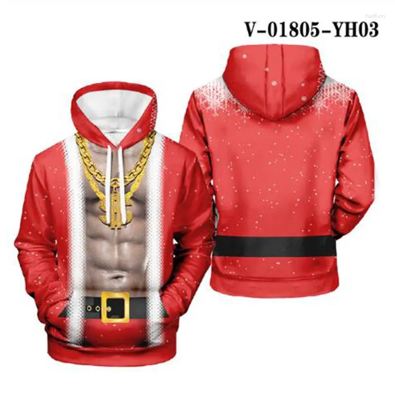 Sweats à capuche pour hommes Costume de Noël drôle 3D Pull Streetwear Hommes Femmes Sweat à capuche Sport à manches longues Unisexe Sweat à capuche Tops