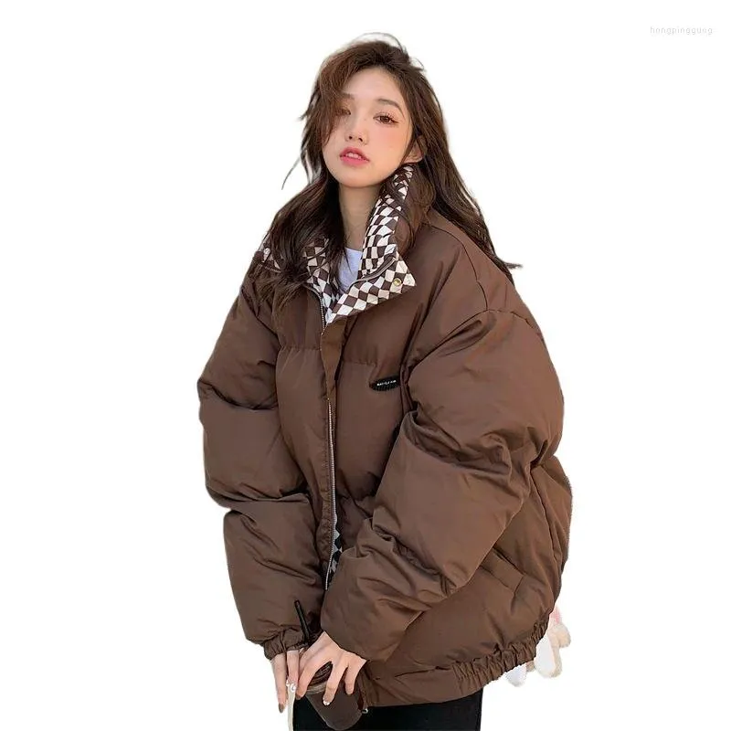 Damskie okopy płaszcze oversize zimowa kurtka zagęszcza ciepły płaszcz dla kobiet mody streetwear czarno -białe parki szachownicze