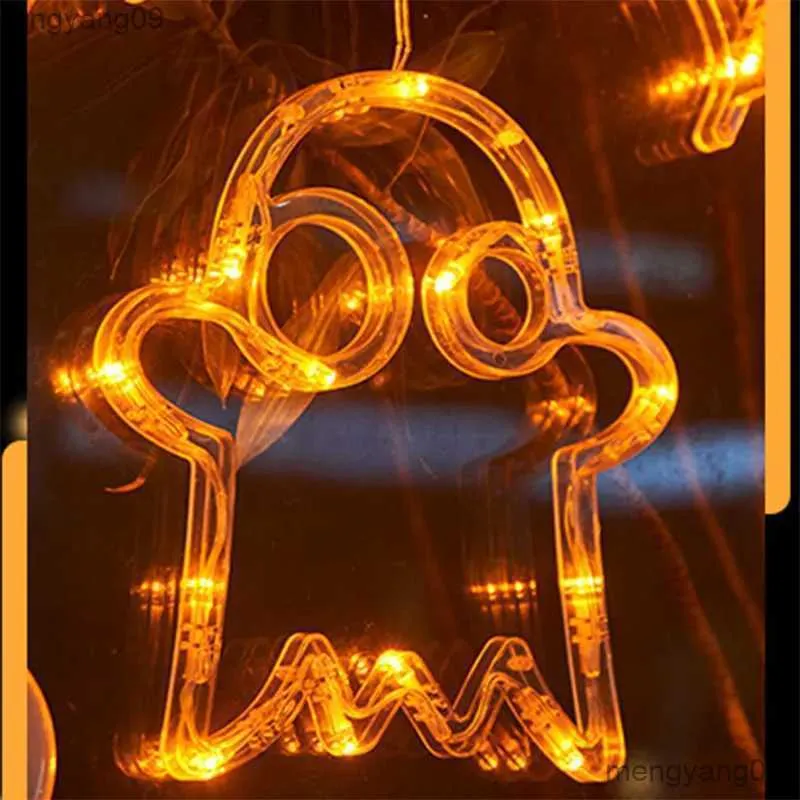 その他のお祝いのパーティー用品ハロウィーンの装飾オレンジカボチャゴーストハロウィーンウィンドウ吸引カップバッテリーハロウィーンライト装飾R231011