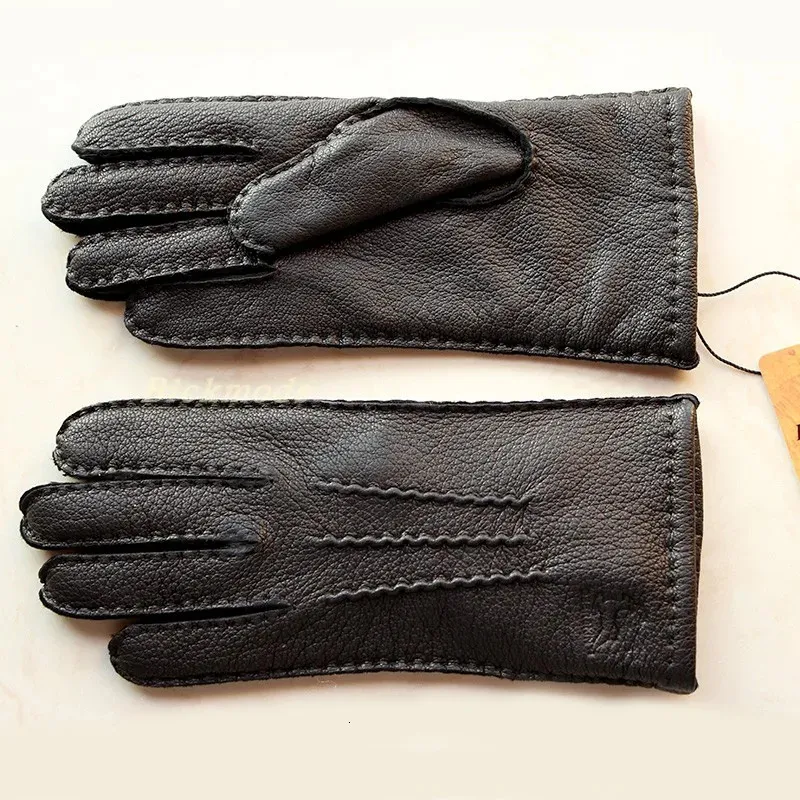 Cinco dedos luvas deerskin luva de couro mão costurada forro de lã outono inverno quente senhoras vintage estilo simples dedo 231010
