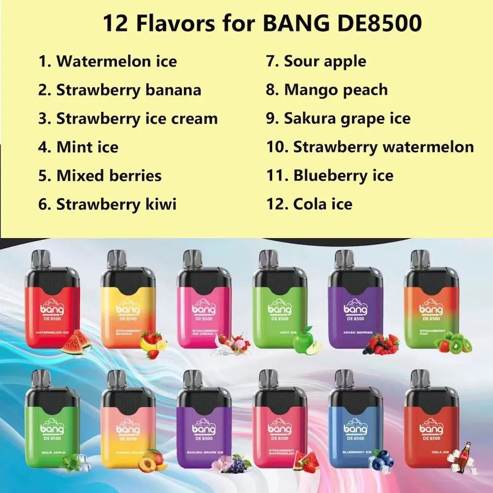 Bang DE 8500 Puffs Mesh Coil monouso E Sigaretta 8500 Puffs Vape Pen 18ml Baccelli preriempiti Cartuccia d'inchiostro 550mah Batteria ricaricabile.07