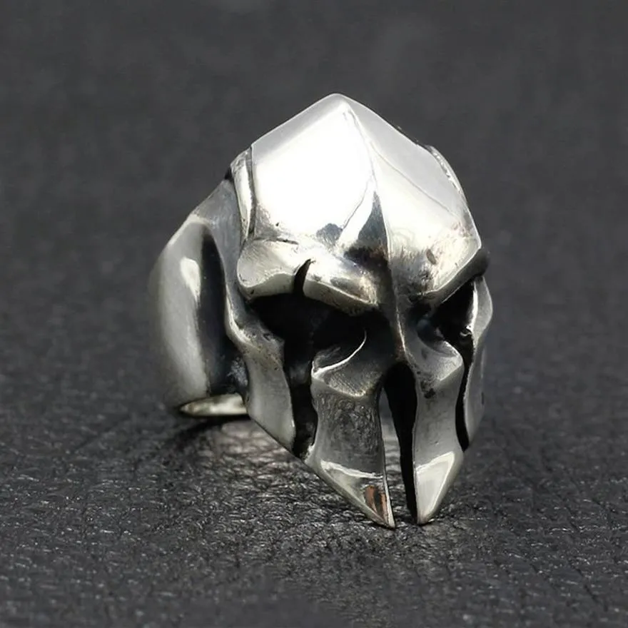 Punk High Polished Spartan Helmet Rings Men Heavy Solid Stainless Steel Biker Ring Man Hip Hop Jewelry Accessories Big Size 7-15 C302O