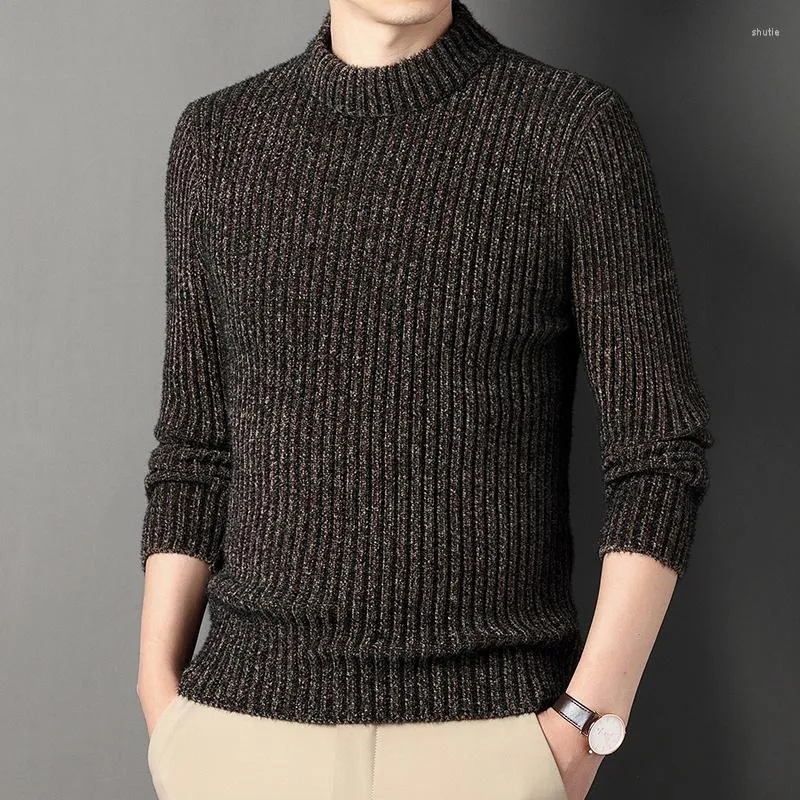 Herrtröjor Halv Hög nacke Chenille -tröjor/ varumärkeskläder Mens Autumn Winter Loose Style Solid Color Casual Sticking Sweater Pullover
