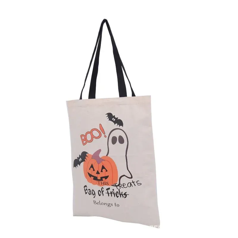 2017 new design Halloween Gift Bags Large Cotton Canvas Hand Bags 6 styles Pumpkin Devil Spider Printed Halloween Candy Gift Sack Bags