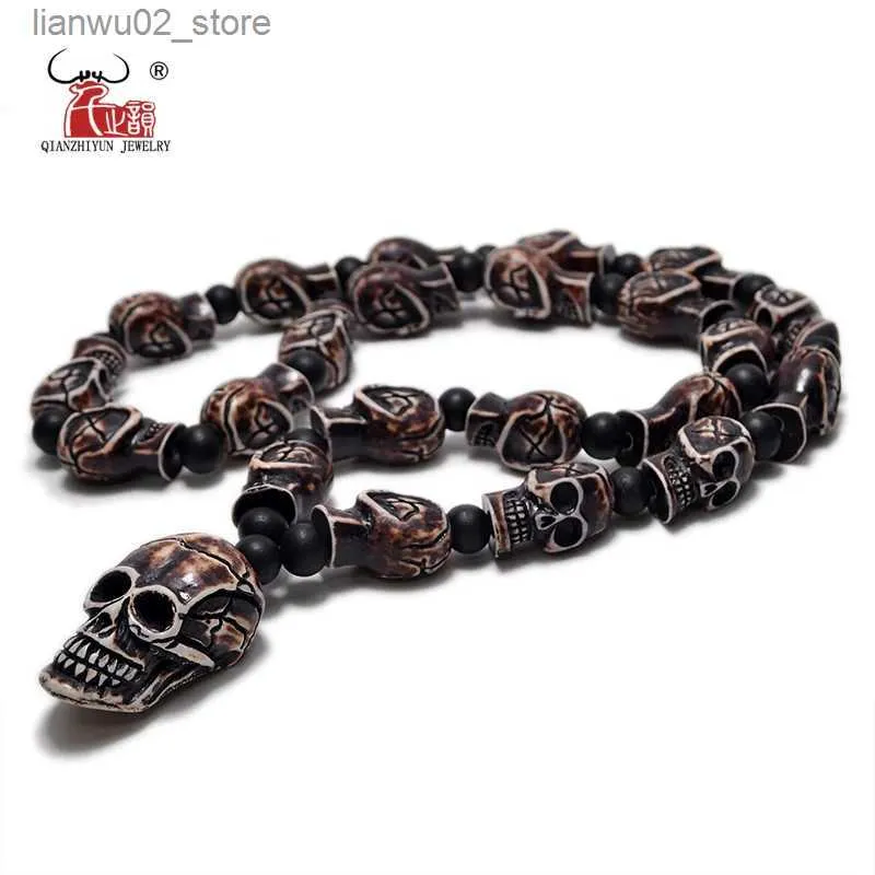 Andra modetillbehör FX801 Imitation Yak Bone Necklace Halloween Skull Beaded Necklace Punk Cool Men Europe United States Hip Hop Pendant Necklace Q231011