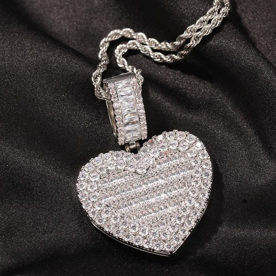 Po personnalisé grande taille peut ouvrir coeur pendentif collier hommes femmes Hip Hop Bling glacé bijoux dos solide pour Gift266Z
