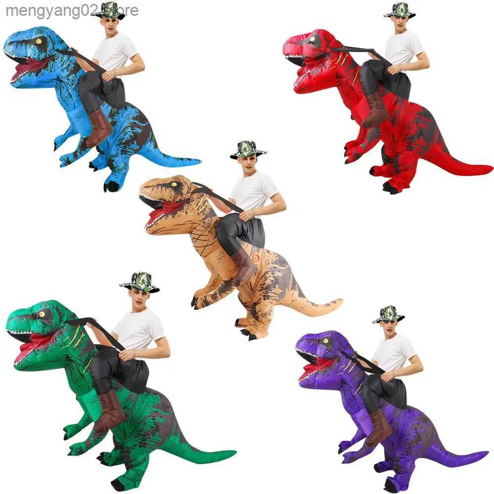 Tema Traje Adulto T-REX Mesa Dinossauro Venha Engraçado Legal Equitação Tiranossauro Rex Cosplay Fantasia Vestido Festa de Halloween para Homens Mulheres T231011