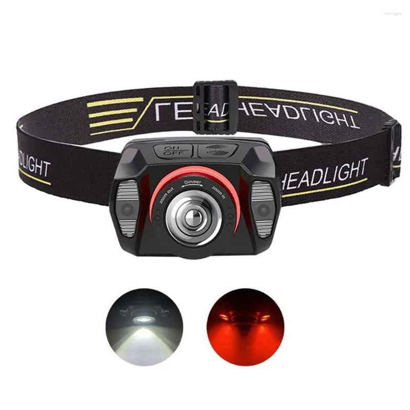 Fari Zoom Lampada frontale USB Tipo C Torcia XPE Faro a LED Sensore di movimento del corpo Testa Cinturino da polso Lampada a fascia Guida Flash rosso Lanterna