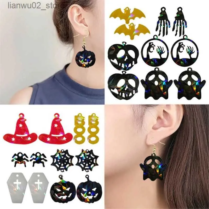 Autres accessoires de mode Halloween DIY Bijoux Moulage Moules Holographique Pendentif Résine Moule Halloween Boucles D'oreilles Moule Sile Porte-clés Moule avec Trou Q231011