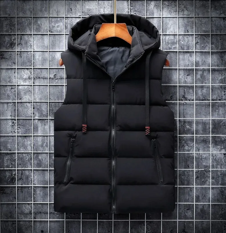 Gilets pour hommes Automne Hiver Gilet Hommes Casual Gilet Sans Manches Vestes Woih À Capuchon Chaud Hommes Bodywarmer Down pour 231011