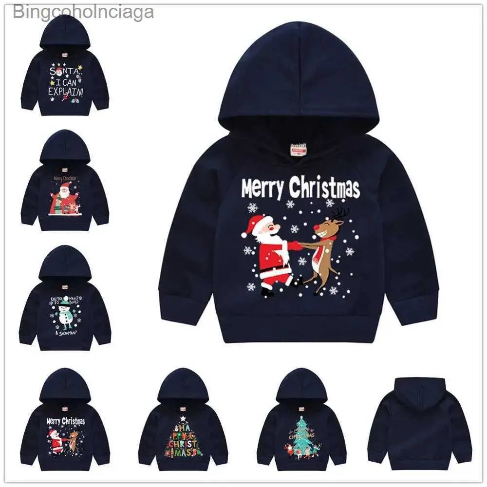 Moletons femininos com capuz 2020 Natal bebê meninos moletons moletom marinho Papai Noel vem moletons com capuz crianças pulôver meninas tops roupa de criança 1-6YL231011