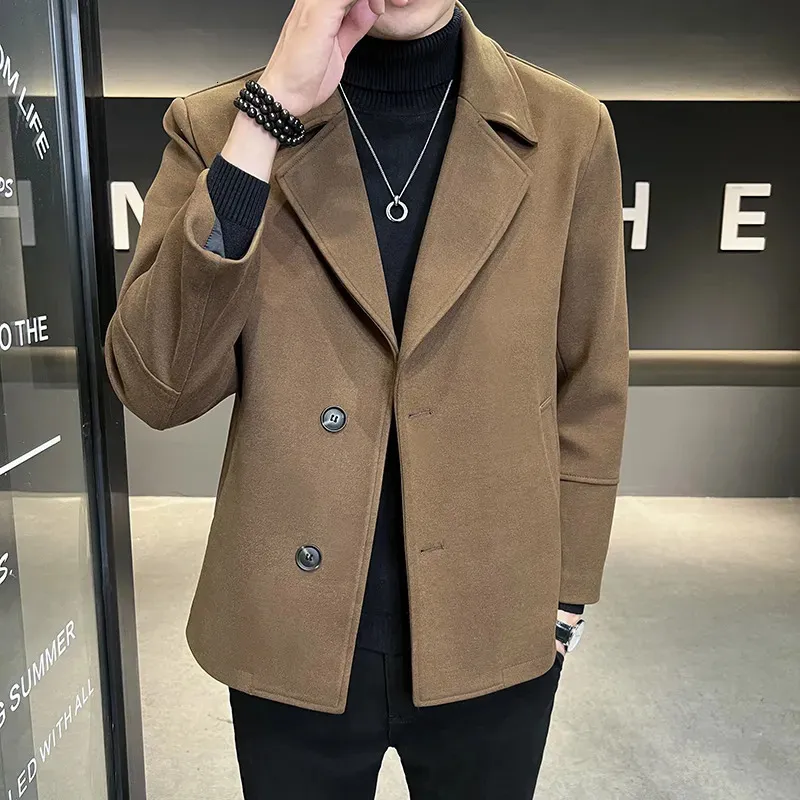 Hommes laine mélanges vêtements court simple boutonnage laine veste mâle Slim Fit Trench manteau hommes Streetwear lâche automne veste décontractée 231010