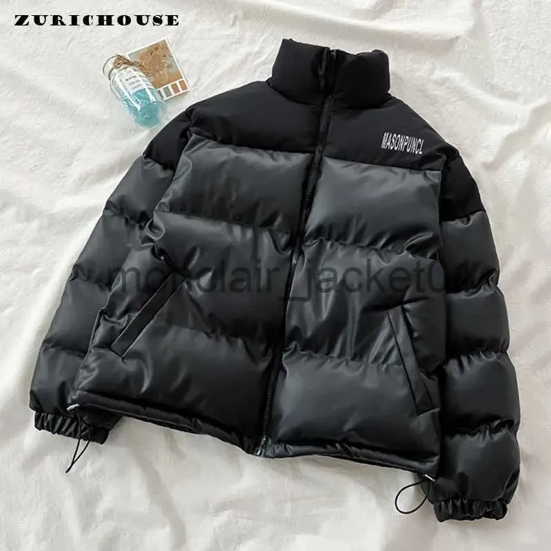 Damskie puch Parkas Zurychouse Black Pu skóra skórzana parka ciepła grube płaszcz zimowy Nowy moda luźna dzika swobodna skórzana kurtka puffer J231011