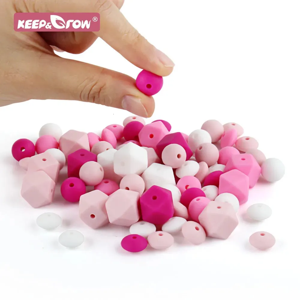 Teethers Toys Keep Grow 20Pcs 12MM Round Beads Siliocne Lentil BPA Free Baby Teething 14MM Hexagon Bead DIY Attache Tetine 231010