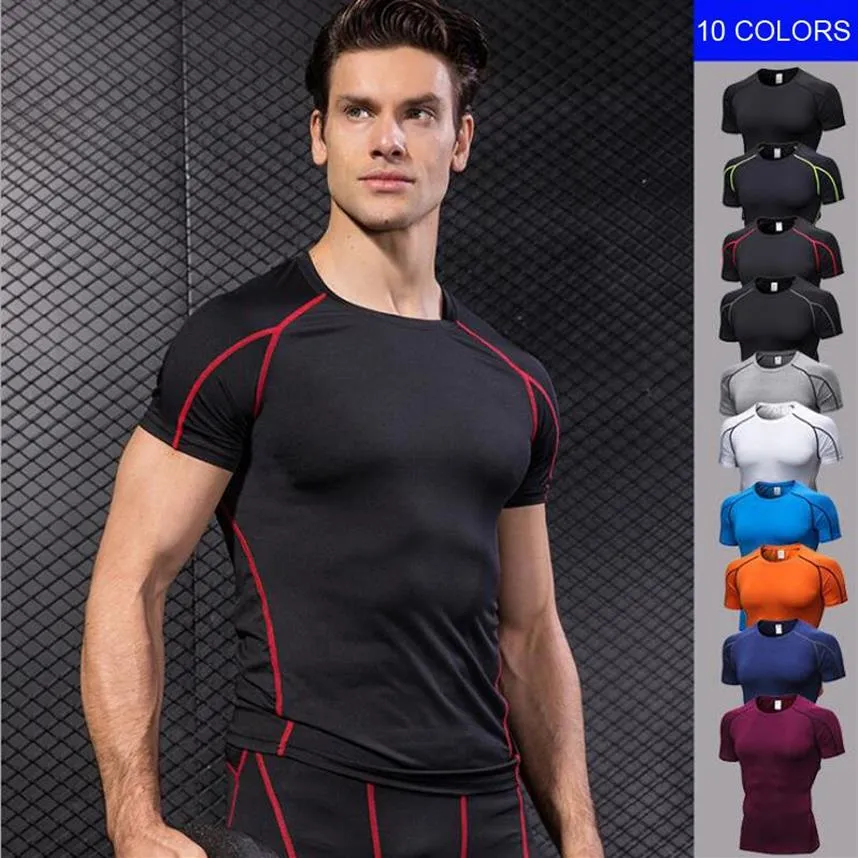 E-BAIHUI Camiseta masculina de treinamento, camiseta esportiva de compressão, secagem rápida, corrida, esportes, camiseta masculina, fitness, tshir352i