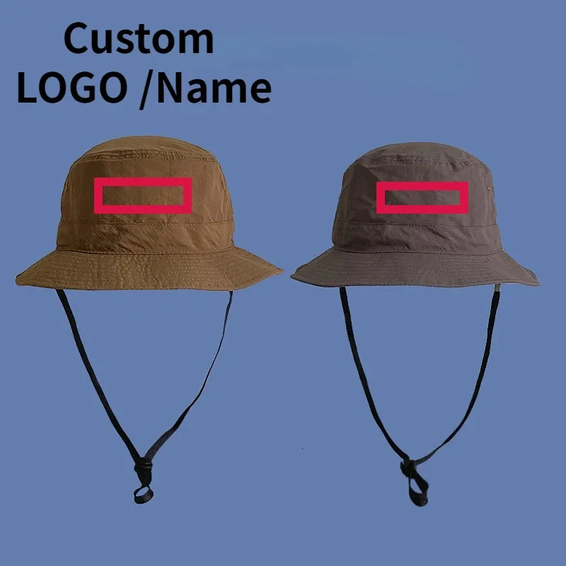 Sombreros de ala ancha Sombreros de cubo Impreso personalizado Al aire libre Secado rápido Cuerda a prueba de viento Sombrero de cubo Hombres Verano Sombreros para el sol Mujeres Gorra de pesca informal versátil 231010