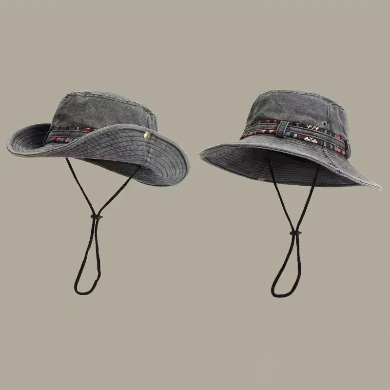 Breda randen hattar hink hattar manliga och kvinnliga ren bomullsfiskare hatt utomhus sol hatt bergsklättring sol visir hatt fritid vandring vatten tvätt fiske cap 231010