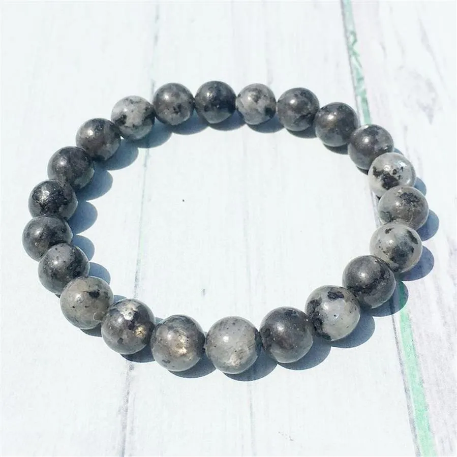 Bracelet en Larvikite grise de haute qualité, pour pratique spirituelle, énergie, méditation, perles Mala, MG0377, 231S