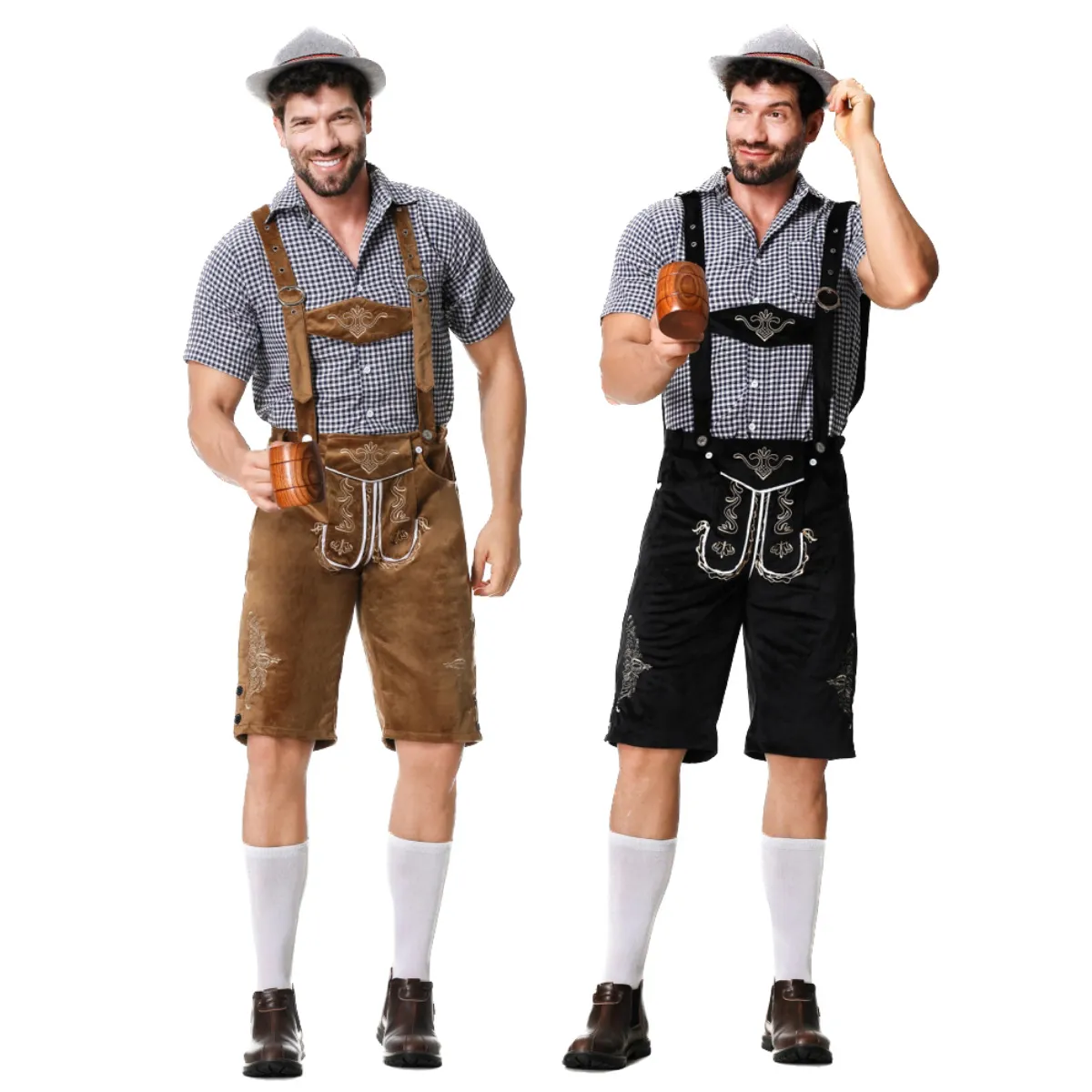 Gerçek çekim Alman Oktoberfest Kostüm Avrupa Tarzı Erkekler Artı Boyutu Askı Pantolon Bira Kıyafet