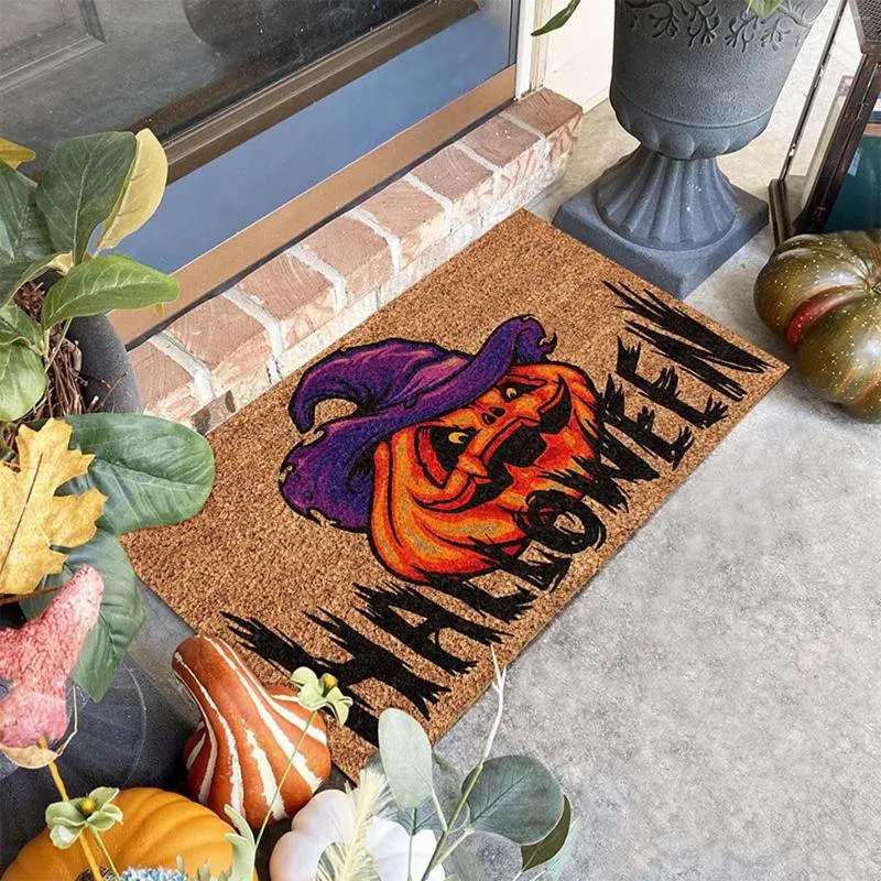 Mattor Halloween Mat Badmatta Pumpkin Form Mattan Välkommen Dörormat Non Slip backing roligt för inomhusdekoration