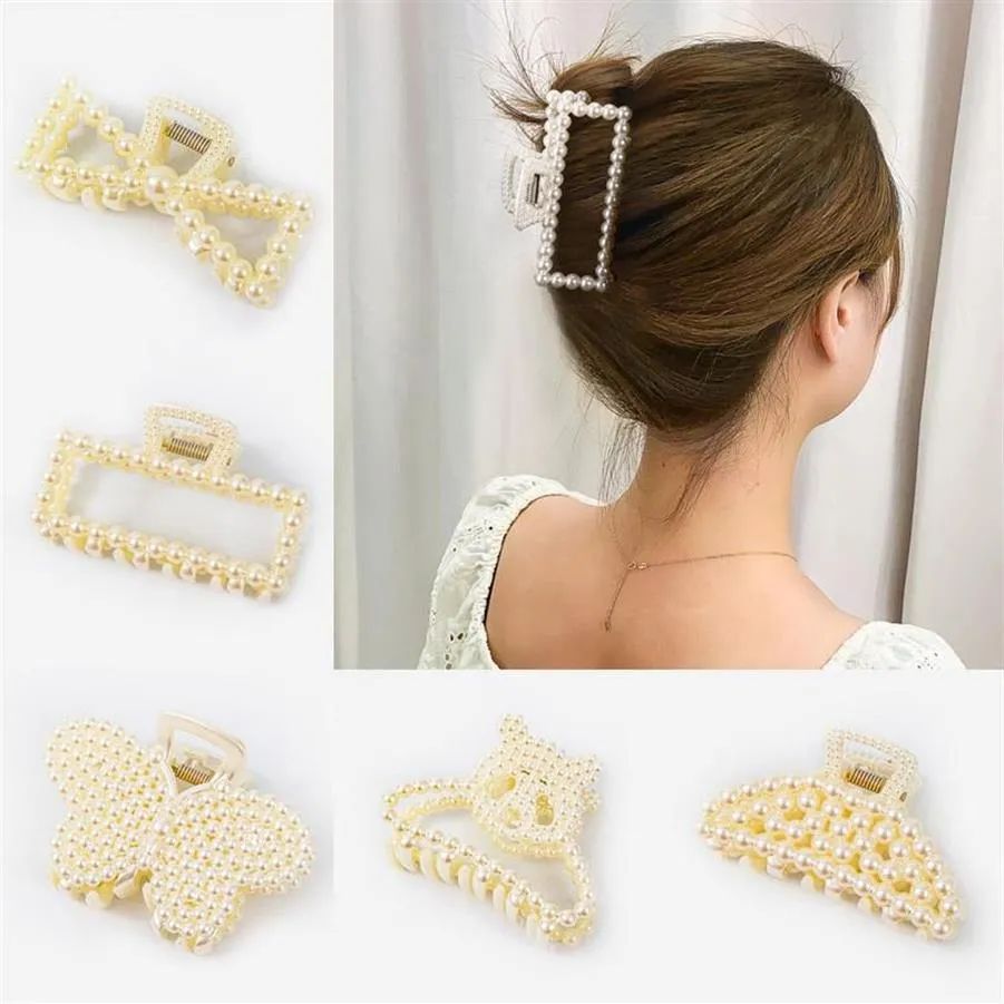 Hårklämmor Barrettes Pearl Hairpin Acrylic For Woman Stor storlek Barrette Crab Ladies Fashion Accessories299s