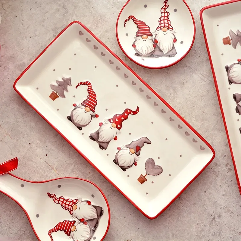 Décorations de Noël Assiette rectangulaire mignonne à manger créative en céramique fête dessert rouge vaisselle de cuisine 231011