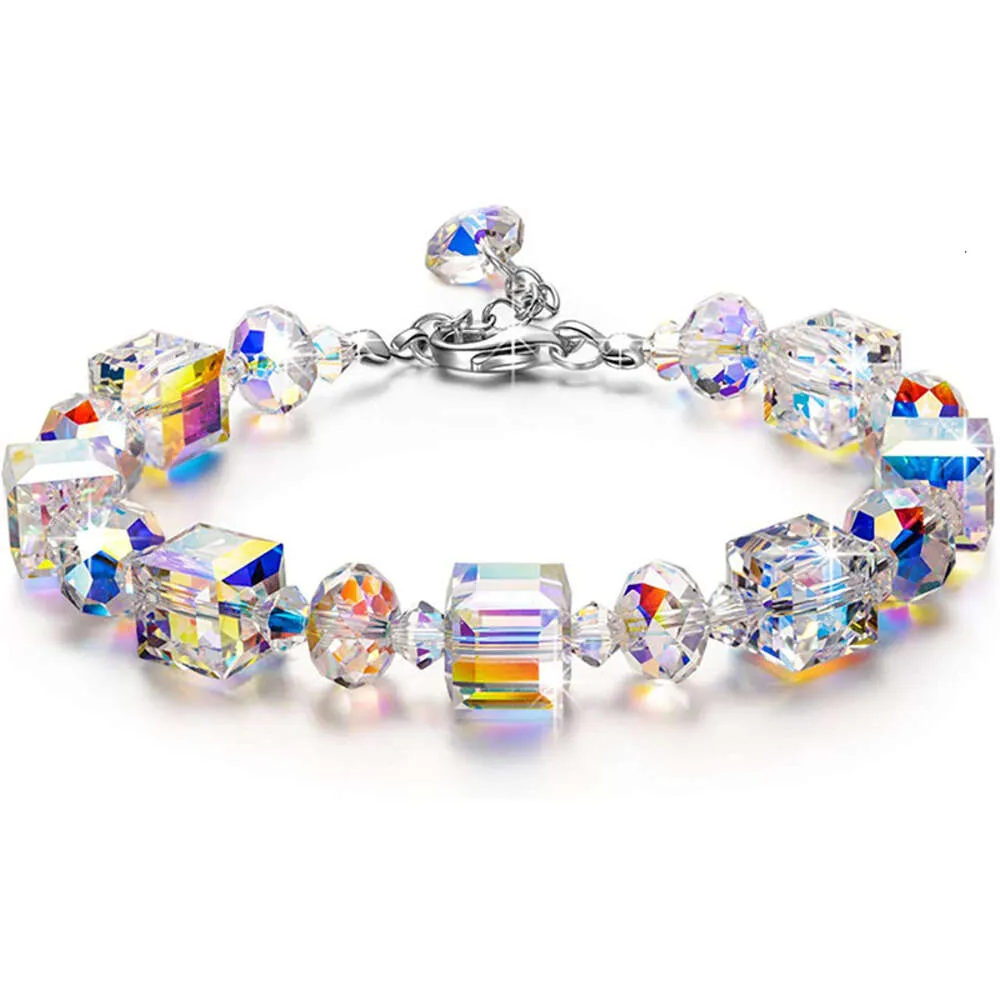 Pulseira Swarovski Designer Luxo Moda Feminina Elemento Quadrado Diamante Corte Austríaco Personalizado Cristal Aurora Candy Fashion Bracelet