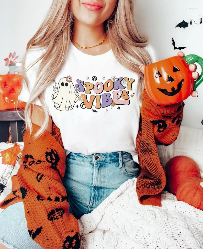 女性用Tシャツお気に入りのバイブシャツシーズンハロウィーン面白いゴーストクルーネックフォールアパレルカボチャコットンドロップ