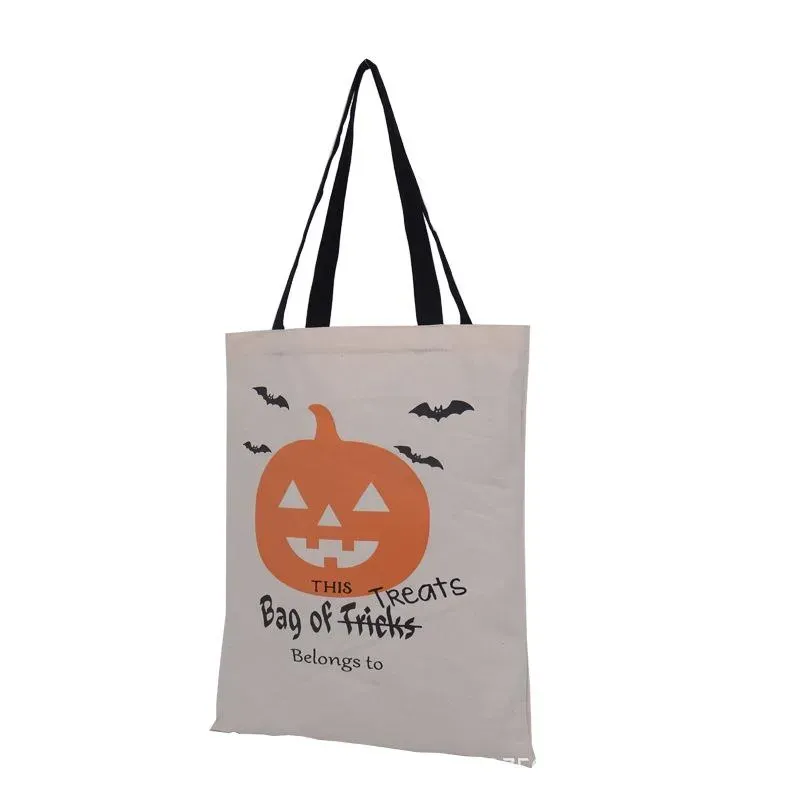 2017 new design Halloween Gift Bags Large Cotton Canvas Hand Bags 6 styles Pumpkin Devil Spider Printed Halloween Candy Gift Sack Bags